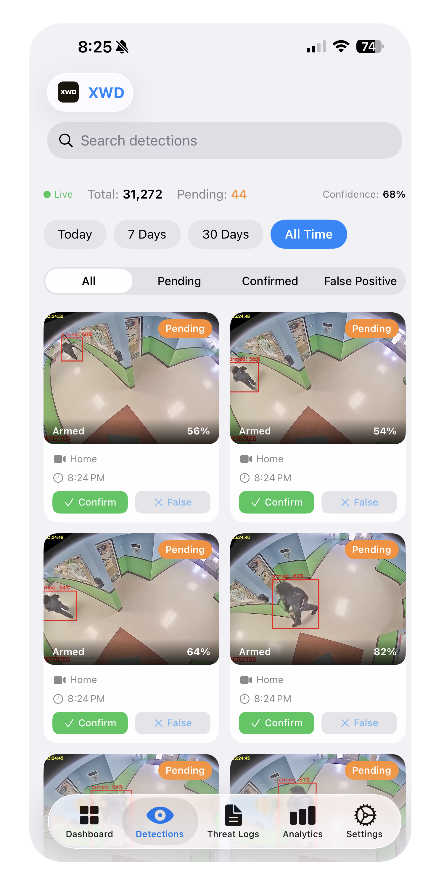 XWD Mobile App Detections View